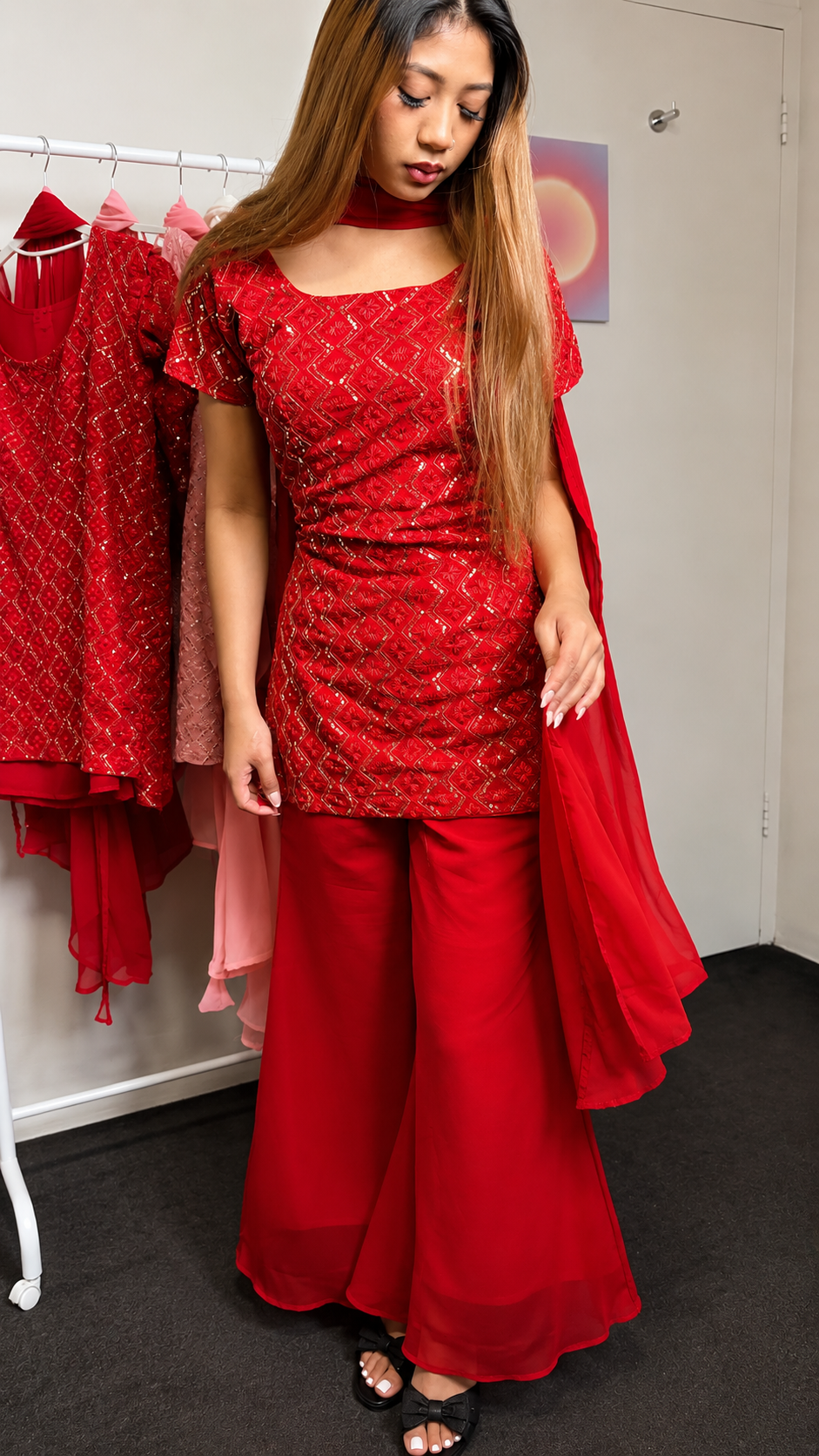90s RED Muse Kurti Set